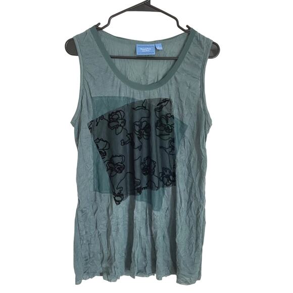 Simply Vera Wang Tank Teal Green Crinkle Lace Tank L Y2K Fairy Grunge Applique - Picture 1 of 8